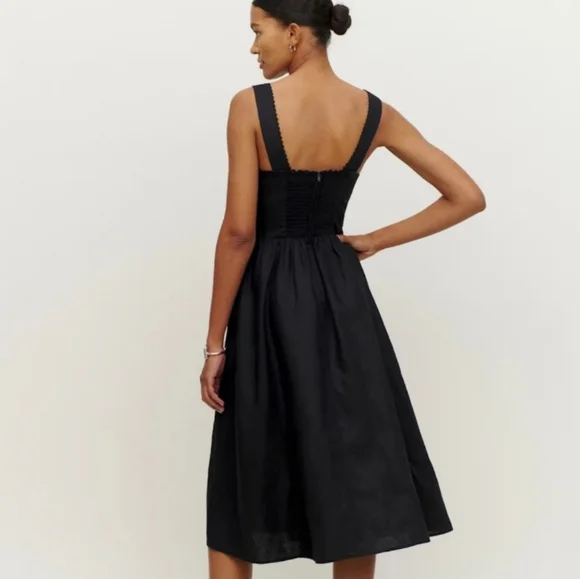 Reformation Tagliatelle Black Linen Midi Dress 6 - Picture 15 of 16